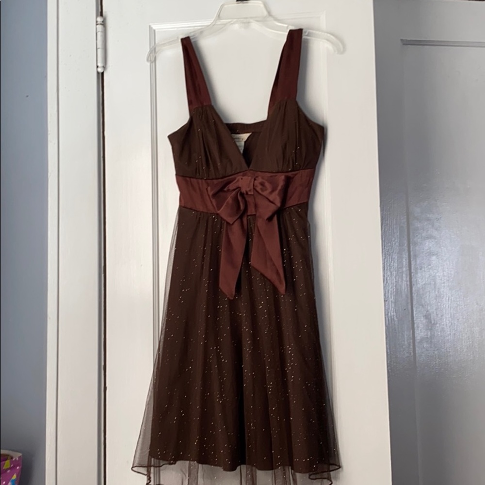 Speechless brown glittery dress with bow at waist